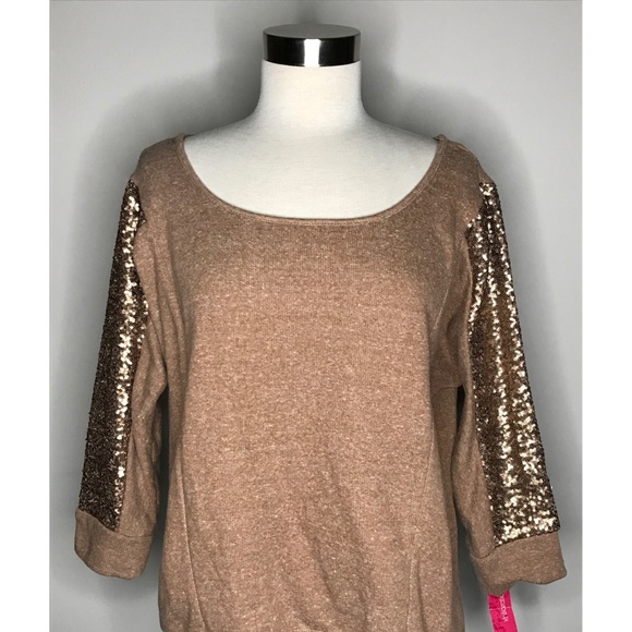 NWT ROSE GOLD SEQUIN LONG SLEEVE HOLIDAY KNIT TOP - Picture 1 of 4